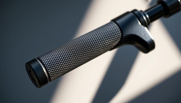 A close-up of a high-quality carbon fiber trekking pole grip, showcasing its intricate textured surface and sleek, modern design. The grip is illuminated by soft, directional lighting, casting subtle shadows that accentuate its contours and ergonomic shape. The background is blurred, allowing the viewer to focus solely on the tactile and visual qualities of the carbon material. The image captures the premium feel and durability that carbon fiber provides, conveying the benefits of this material for trekking and outdoor activities. A close-up of a high-quality carbon fiber trekking pole grip, showcasing its intricate textured surface and sleek, modern design. The grip is illuminated by soft, directional lighting, casting subtle shadows that accentuate its contours and ergonomic shape. The background is blurred, allowing the viewer to focus solely on the tactile and visual qualities of the carbon material. The image captures the premium feel and durability that carbon fiber provides, conveying the benefits of this material for trekking and outdoor activities.